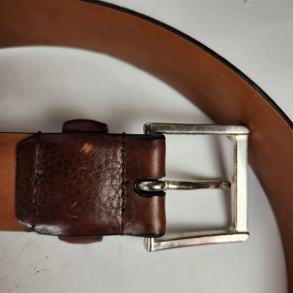 NORDSTROM Belt Men's Shop Size 40 Brown Leather Made USA Silver Buckle 1.5 Width